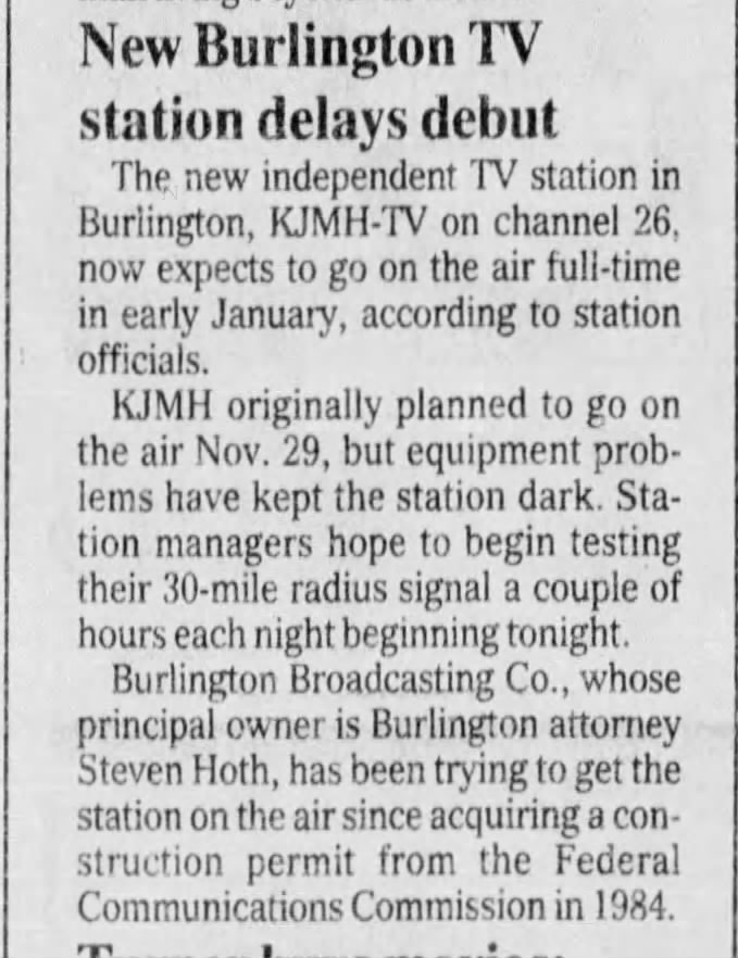New Burlington TV station delays debut