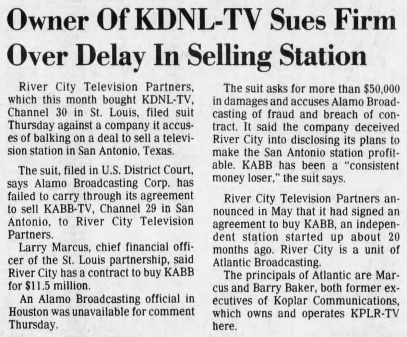 Owner Of KDNL-TV Sues Firm Over Delay In Selling Station