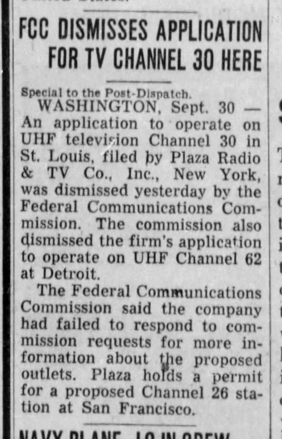 FCC Dismisses Application For TV Channel 30 Here