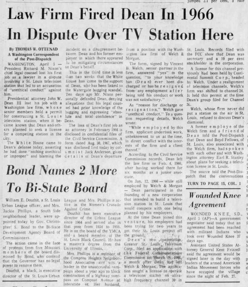 Law Firm Fired Dean In 1966 In Dispute Over TV Station Here