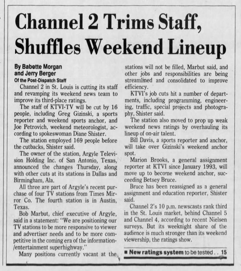 Channel 2 Trims Staff, Shuffles Weekend Lineup