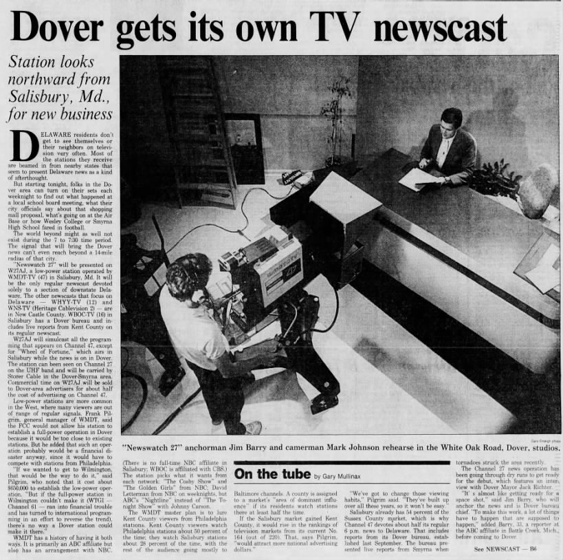 Dover gets its own TV newscast: Station looks northward from Salisbury, Md., for new business