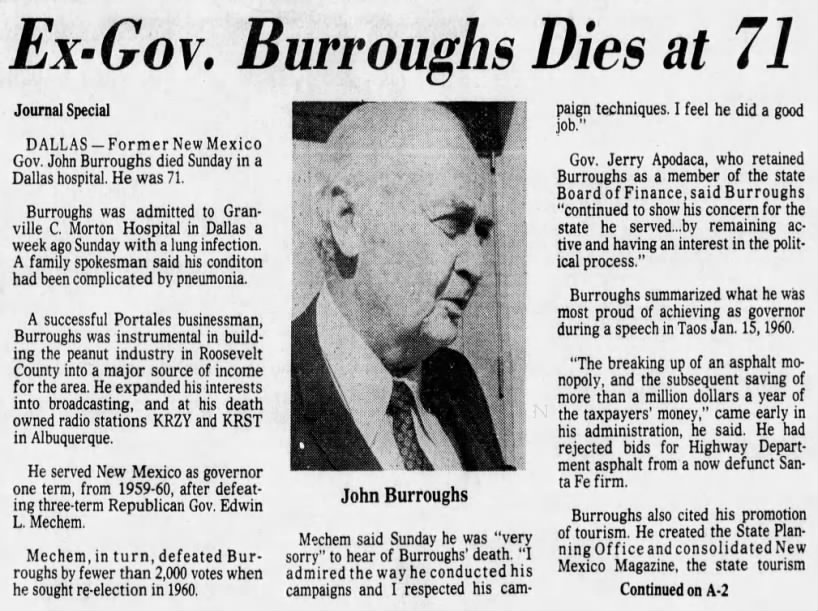 Ex-Gov. Burroughs Dies at 71