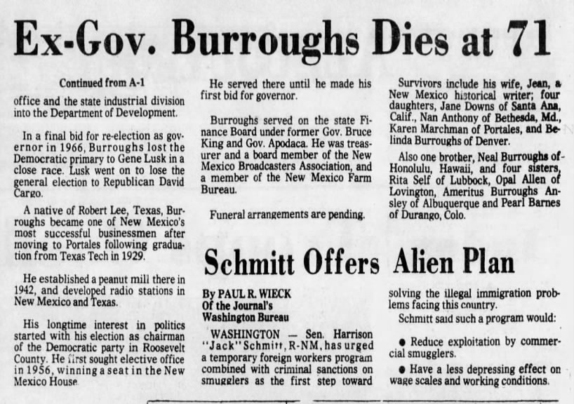 Ex-Gov. Burroughs Dies at 71