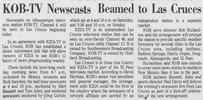 KOB-TV Newscasts Beamed to Las Cruces
