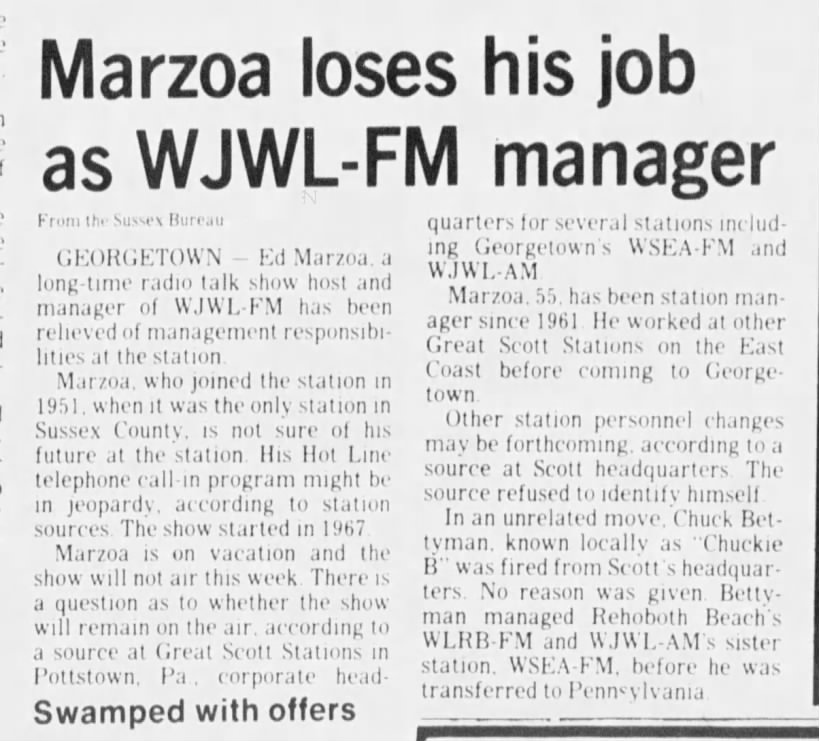 Marzoa loses his job as WJWL-FM manager