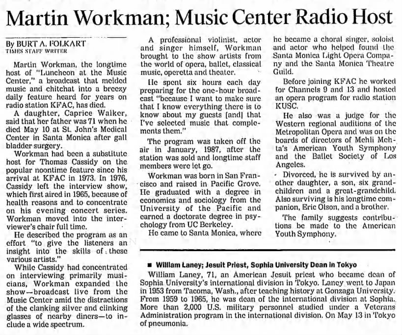 Martin Workman; Music Center Radio Host