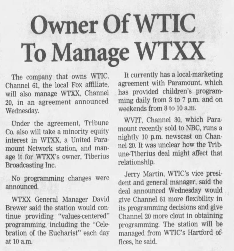 Owner Of WTIC To Manage WTXX