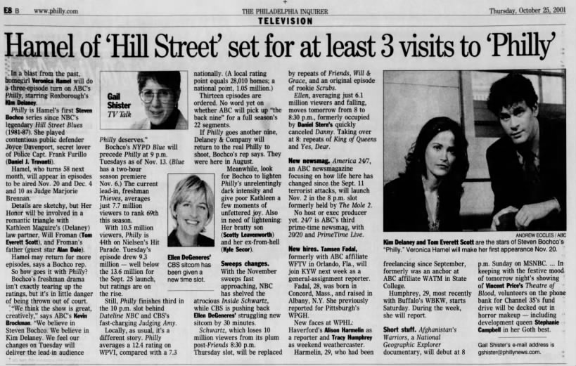 Hamel of 'Hill Street' set for at least 3 visits to 'Philly'