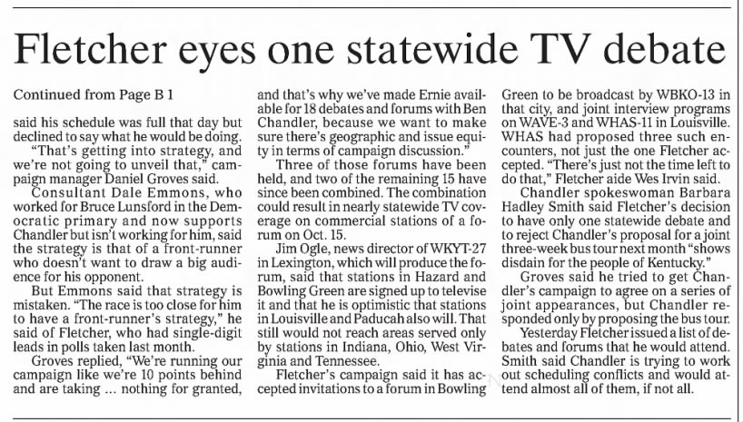 Fletcher eyes one statewide TV debate