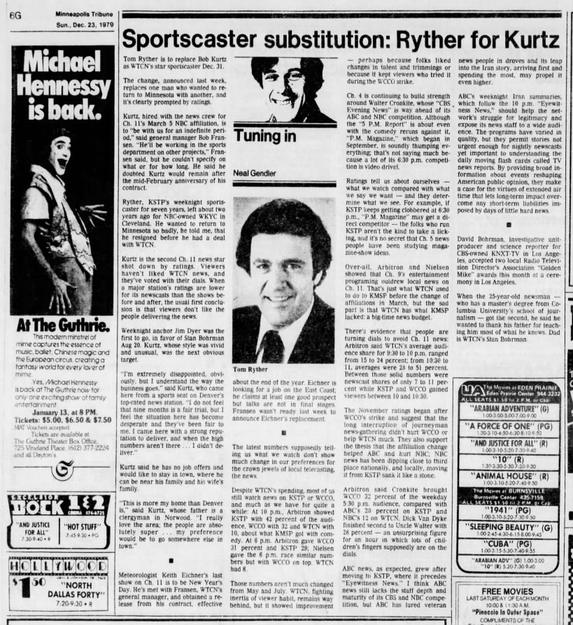 Sportscaster substitution: Ryther for Kurtz