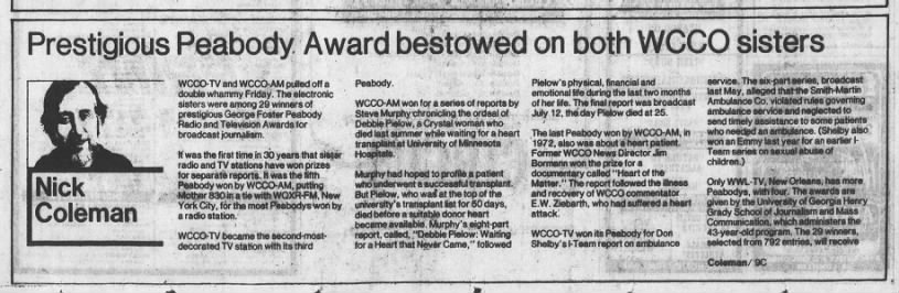 Prestigious Peabody Award bestowed on both WCCO sisters