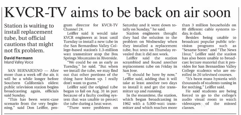 KVCR-TV aims to be back on air soon