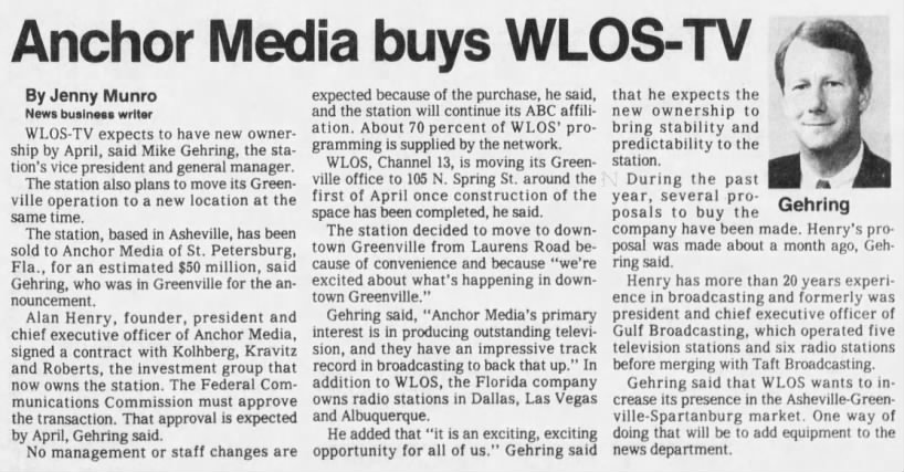Anchor Media buys WLOS-TV