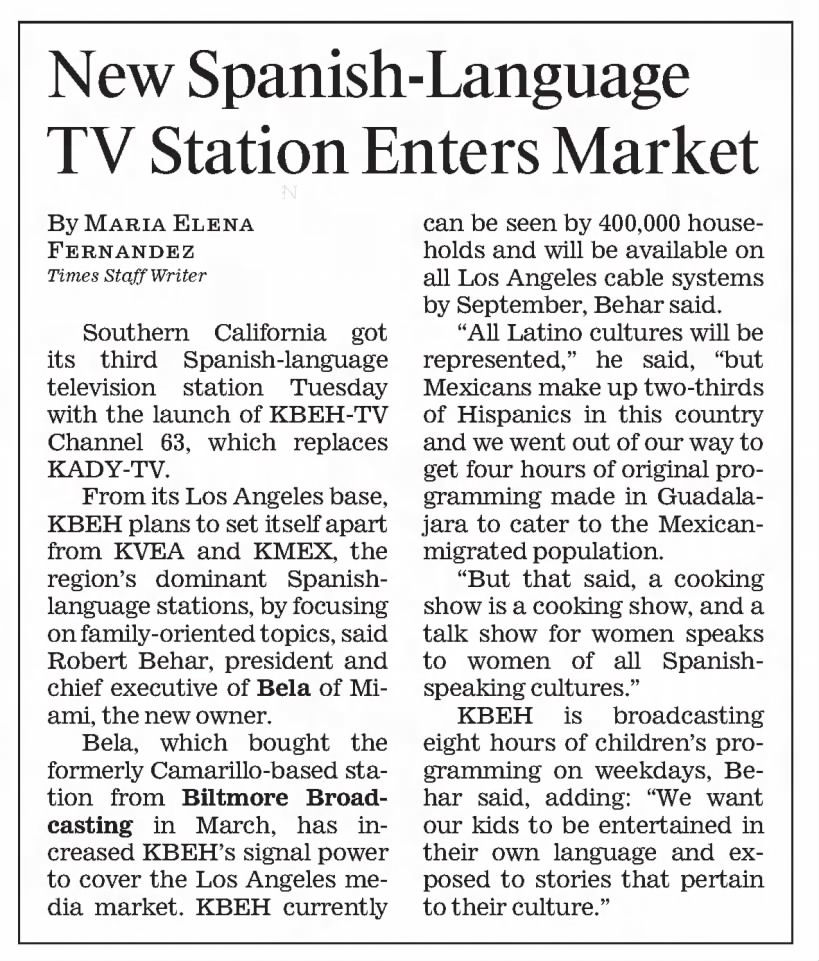 New Spanish-Language TV Station Enters Market
