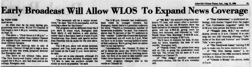 Early Broadcast Will Allow WLOS To Expand News Coverage