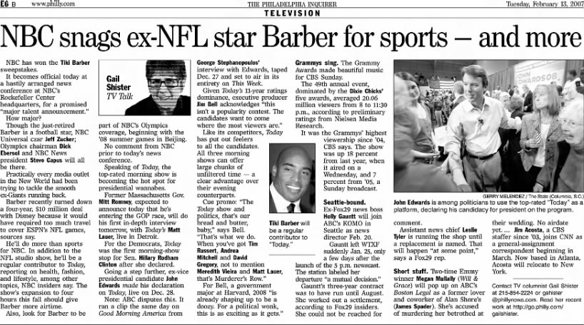 NBC snags ex-NFL star Barber for sports—and more