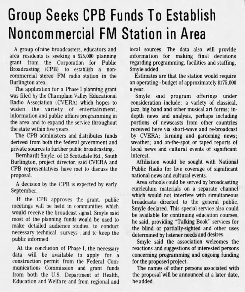Group Seeks CPB Funds To Establish Noncommercial FM Station in Area