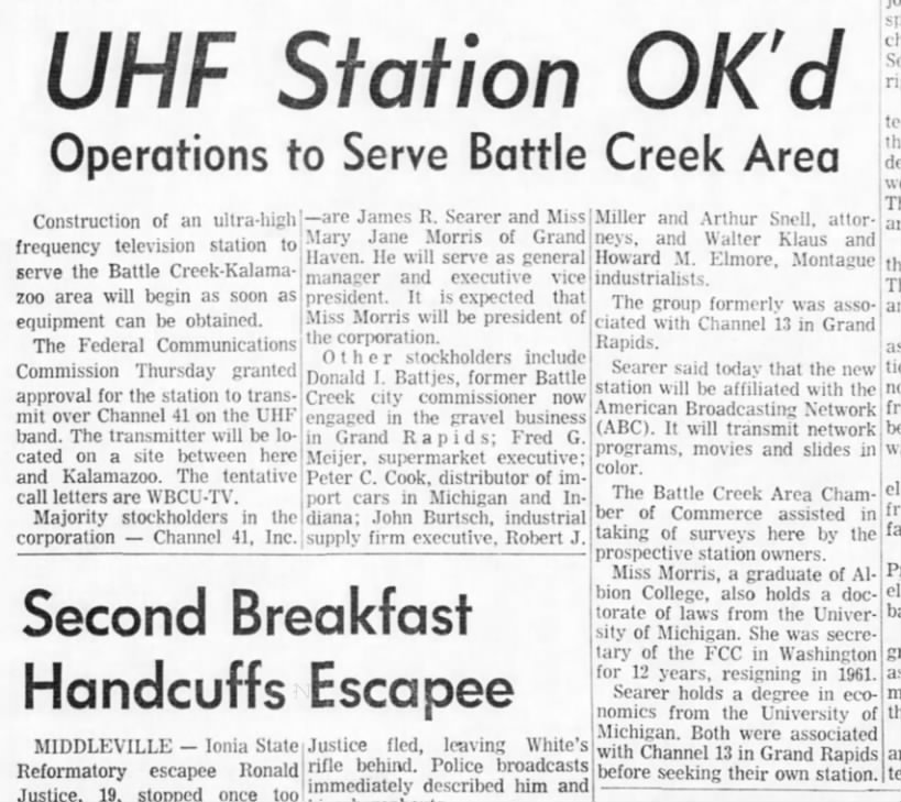 UHF Station OK'd: Operations to Serve Battle Creek Area