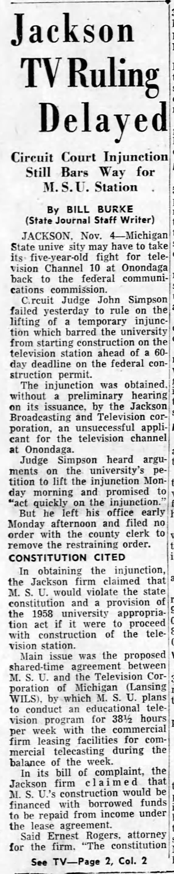 Jackson TV Ruling Delayed: Circuit Court Injunction Still Bars Way for M.S.U. Station