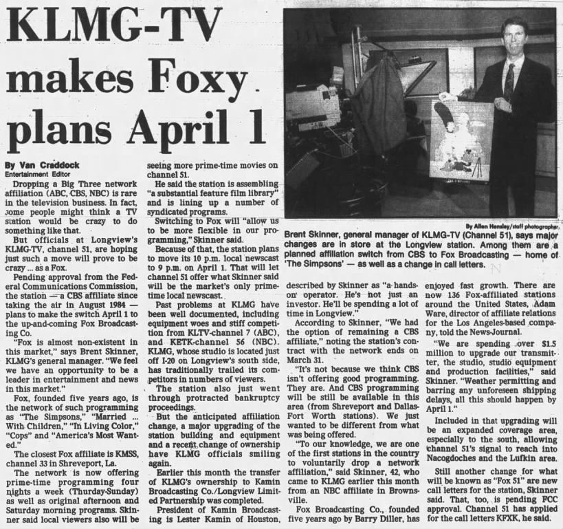 KLMG-TV makes Foxy plans April 1