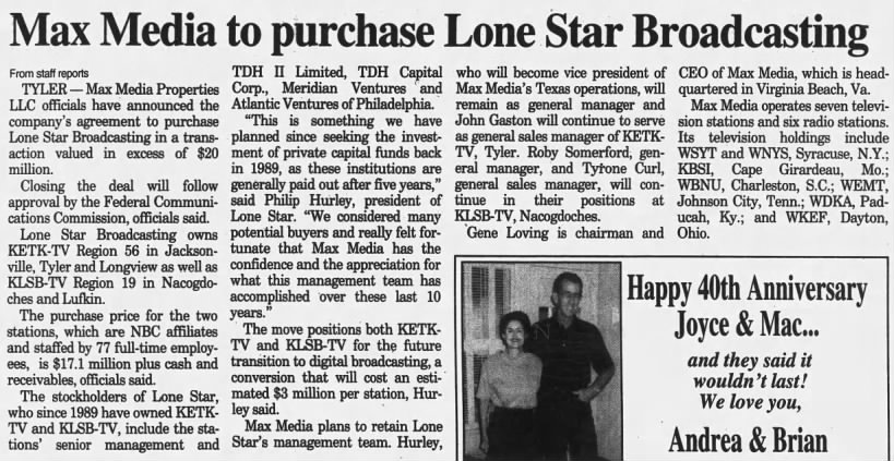 Max Media to purchase Lone Star Broadcasting