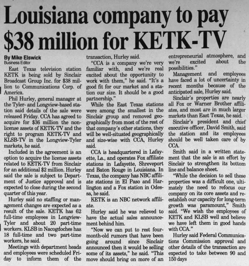 Louisiana company to pay $38 million for KETK-TV