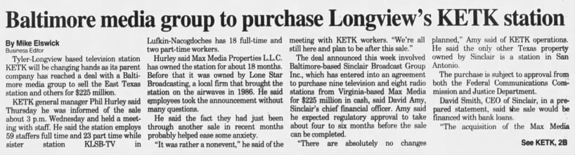 Baltimore media group to purchase Longview's KETK station