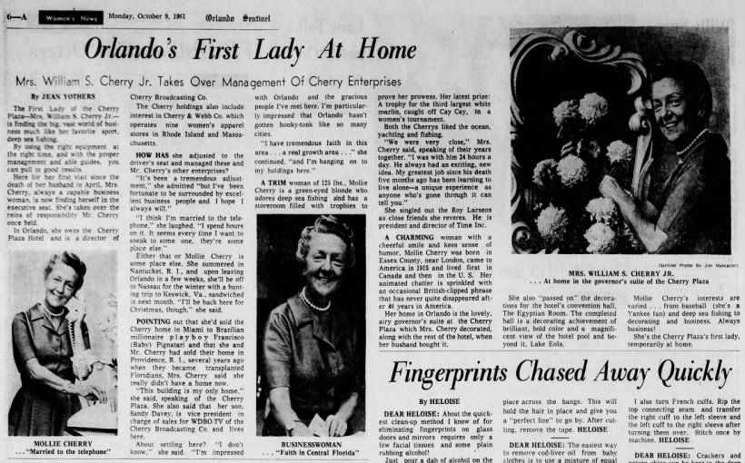 Orlando's First Lady At Home: Mrs. William S. Cherry Jr. Takes Over Management Of Cherry Enterprises