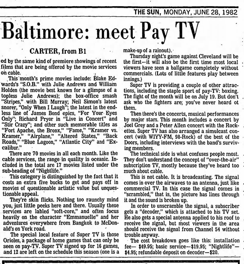 Baltimore: meet Pay TV