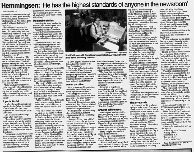 Hemmingsen: 'He has the highest standards of anyone in the newsroom'