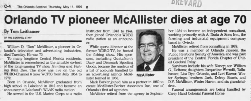 Orlando TV pioneer McAllister dies at age 70