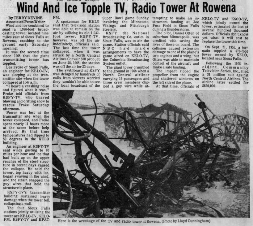 Wind And Ice Topple TV, Radio Tower At Rowena