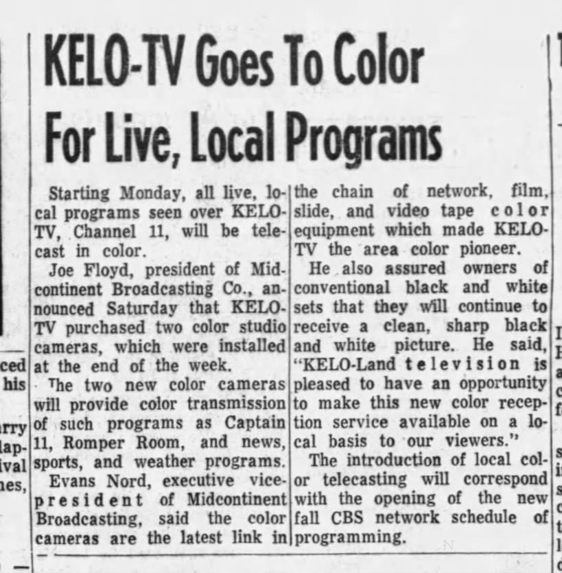 KELO-TV Goes To Color For Live, Local Programs