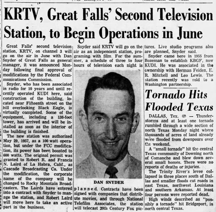 KRTV, Great Falls' Second Television Station, to Begin Operations in June