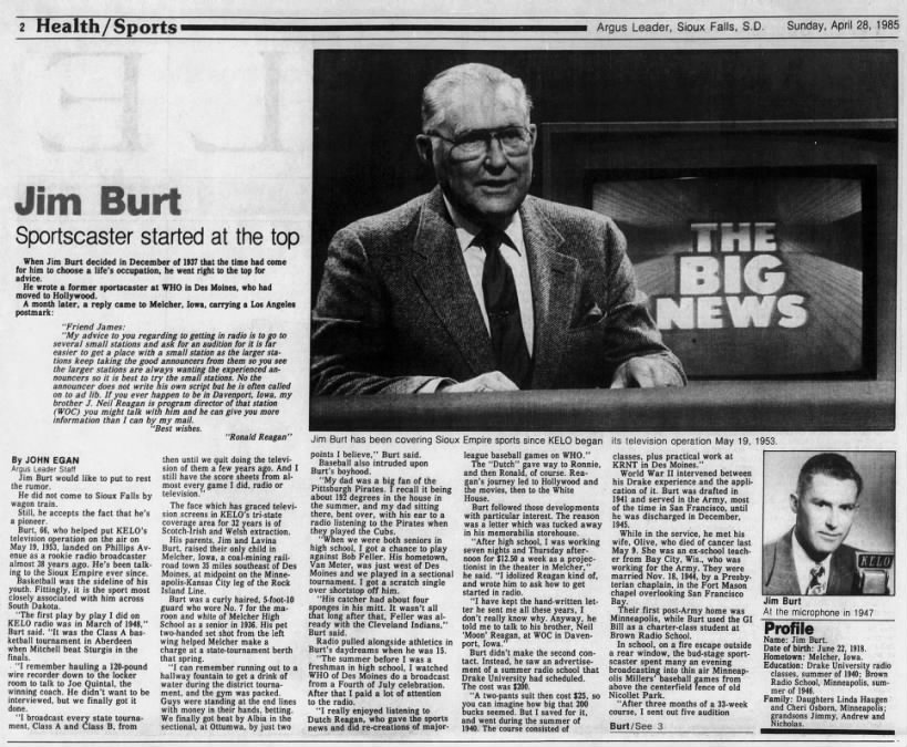 Jim Burt: Sportscaster started at the top