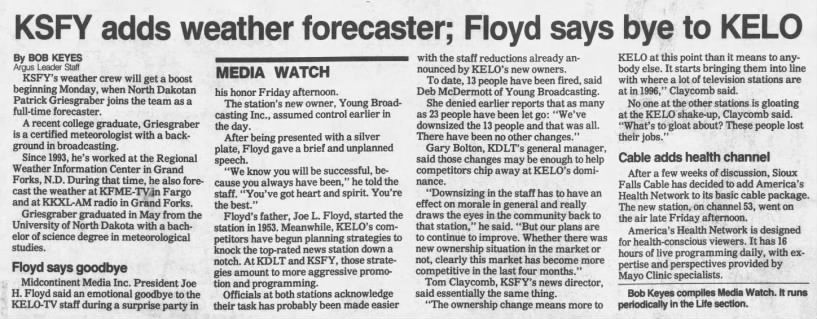 KSFY adds weather forecaster; Floyd says bye to KELO
