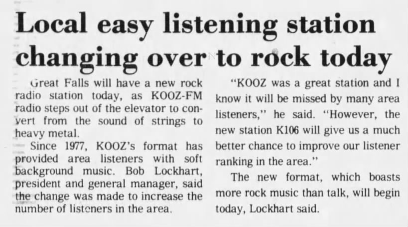 Local easy listening station changing over to rock today