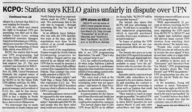 KCPO: Station says KELO gains unfairly in duspute over UPN
