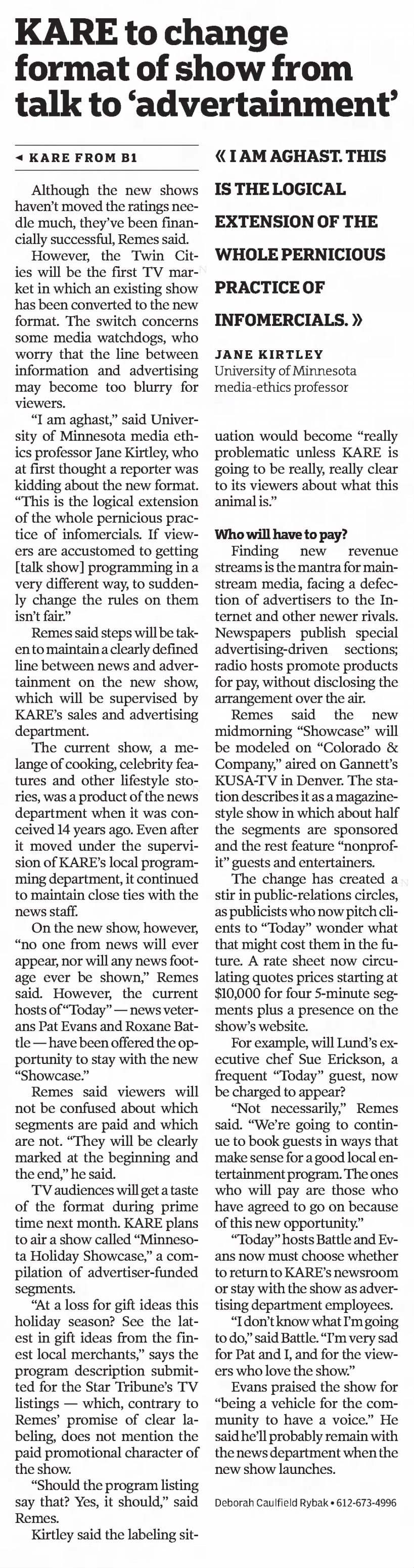 KARE to change format of show from talk to 'advertainment'