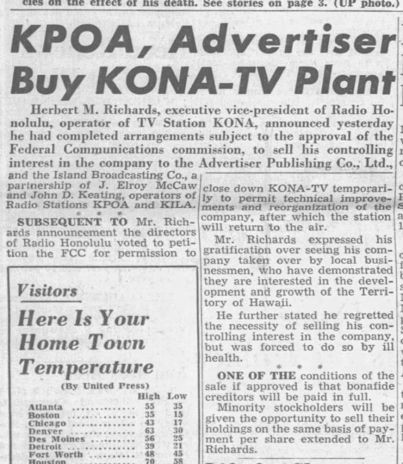 KPOA, Advertiser Buy KONA-TV Plant