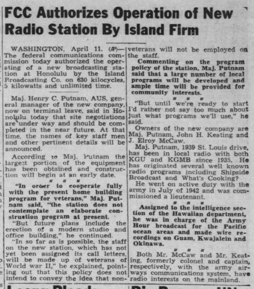 FCC Authorizes Operation of New Radio Station By Island Firm