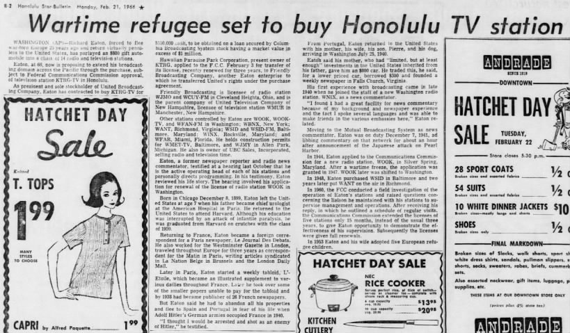 Wartime refugee set to buy Honolulu TV station