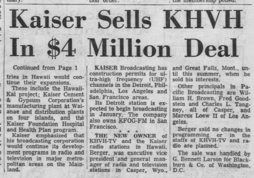 Kaiser Sells KHVH In $4 Million Deal