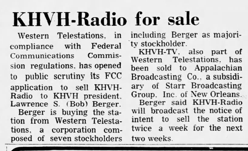 KHVH-Radio for sale