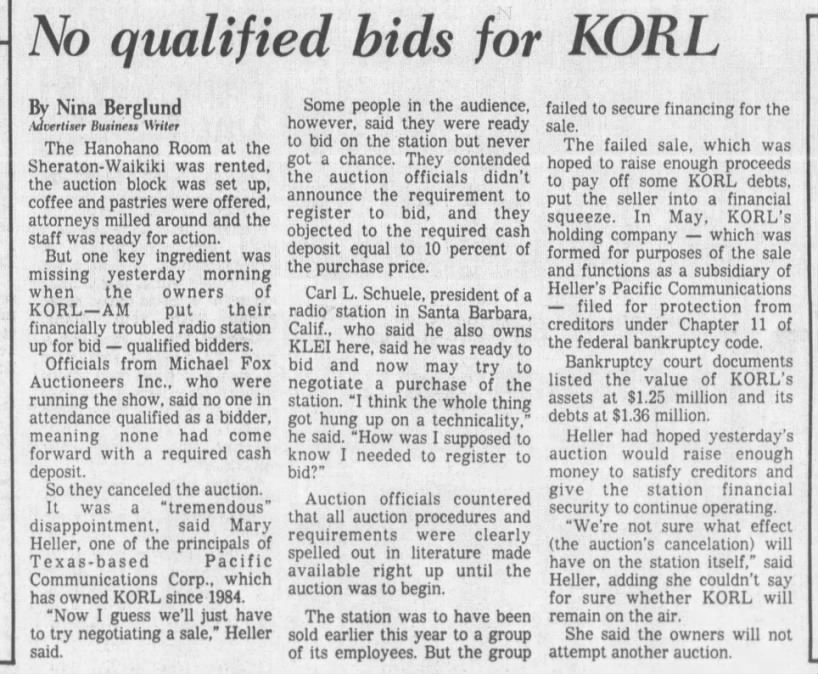 No qualified bids for KORL