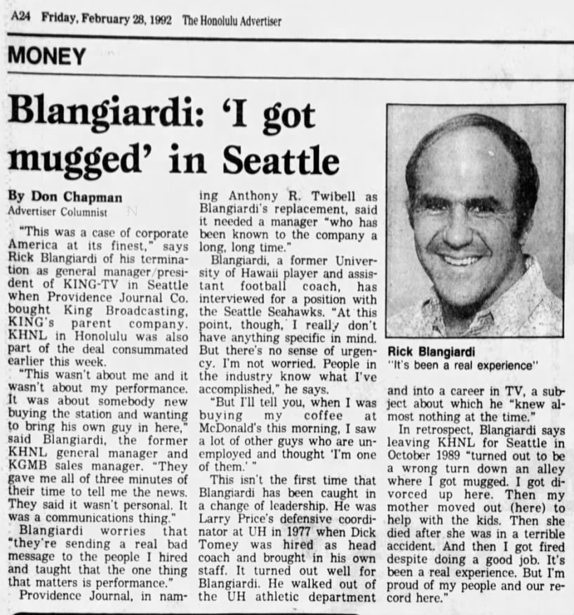 Blangiardi: 'I got mugged' in Seattle