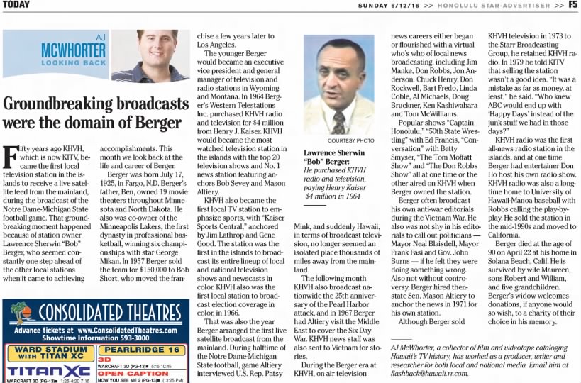 Groundbreaking broadcasts were the domain of Berger
