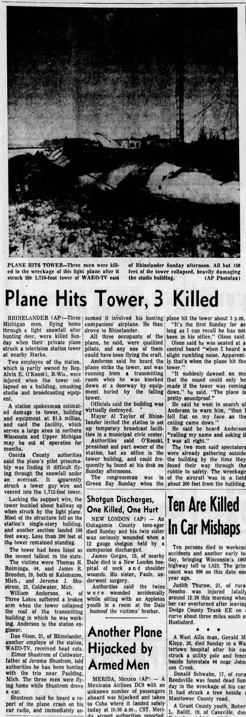 Plane Hits Tower, 3 Killed