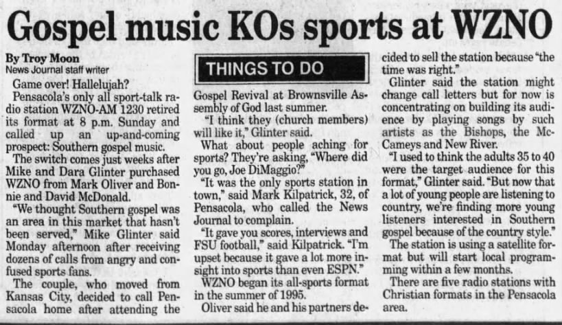 Gospel music KOs sports at WZNO